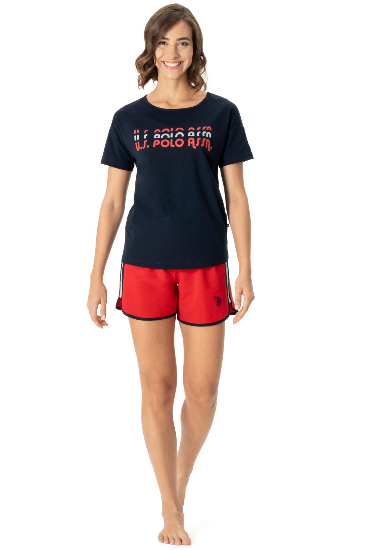 U.S. Polo Assn. Kadın Yazı Baskılı T-shirt ve Şort Takım, %100 Pamuk