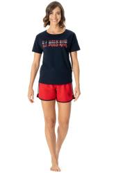 U.S. Polo Assn. Kadın Yazı Baskılı T-shirt ve Şort Takım, %100 Pamuk - Thumbnail