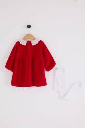 U.S. Polo Assn. Kırmızı Kadife Elbise ve Beyaz Çorap,  Kız Bebek Elbise (1)