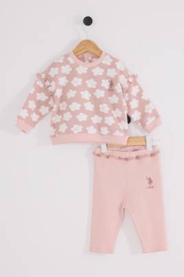 U.S. Polo Assn. - U.S. Polo Assn. Kız Bebek 2 İplik Dokuma Alt Üst Takım