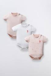 U.S POLO ASSN KIZ BEBEK 3LÜ BODY SET, %100 Pamuk / %100 Cotton - Thumbnail