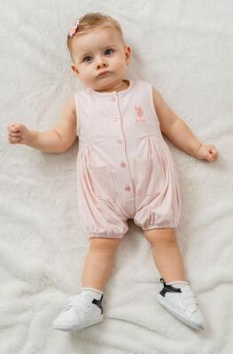 U.S. Polo Assn. Kız Bebek Çizgili Yazlık Tulum %96 Pamuk %4 Elastan Süprem Kumaş Rahat Şık Bebek Tulum - 1