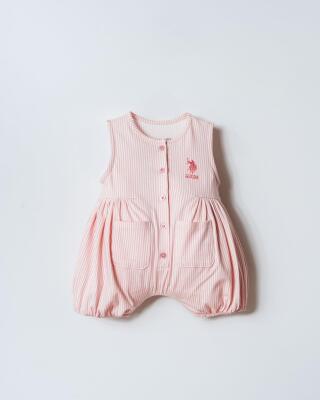 U.S. Polo Assn. Kız Bebek Çizgili Yazlık Tulum %96 Pamuk %4 Elastan Süprem Kumaş Rahat Şık Bebek Tulum - 2