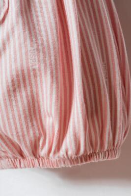 U.S. Polo Assn. Kız Bebek Çizgili Yazlık Tulum %96 Pamuk %4 Elastan Süprem Kumaş Rahat Şık Bebek Tulum - 4