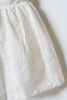 U.S. Polo Assn. Kız Bebek Dantel Elbise %100 Pamuk Dokuma Yazlık Şık Beyaz Bebek Elbisesi  - 4