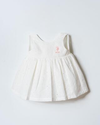 U.S. Polo Assn. Kız Bebek Dantel Elbise %100 Pamuk Dokuma Yazlık Şık Beyaz Bebek Elbisesi  - 2
