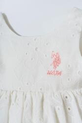 U.S. Polo Assn. Kız Bebek Dantel Elbise %100 Pamuk Dokuma Yazlık Şık Beyaz Bebek Elbisesi  - 3