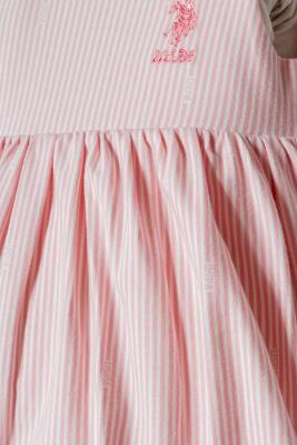 U.S. Polo Assn. Kız Bebek Elbise Pembe Çizgili Pamuklu Yazlık Bebek Elbisesi  - 3