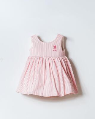 U.S. Polo Assn. Kız Bebek Elbise Pembe Çizgili Pamuklu Yazlık Bebek Elbisesi  - 1