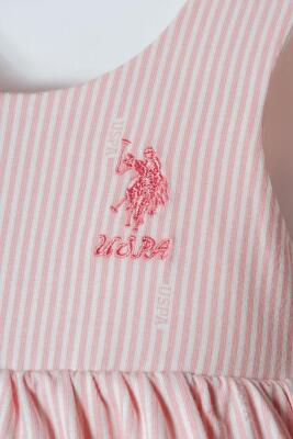 U.S. Polo Assn. Kız Bebek Elbise Pembe Çizgili Pamuklu Yazlık Bebek Elbisesi  - 2
