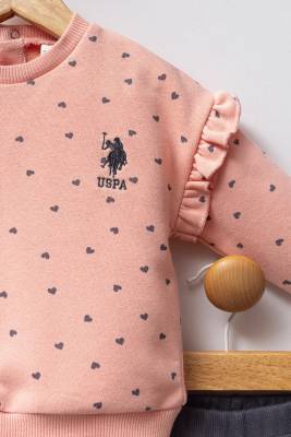 U.S. Polo Assn. - U.S. Polo Assn. Kız Bebek Kalp Baskılı 3 İplik Kışlık Alt Üst Takım (1)