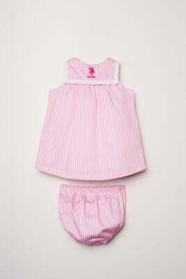 U.S. Polo Assn. Kız Bebek Külotlu Elbise %100 Pamuk Poplin Çizgili Yazlık 2’li Takım - 1