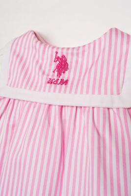 U.S. Polo Assn. Kız Bebek Külotlu Elbise %100 Pamuk Poplin Çizgili Yazlık 2’li Takım - 2