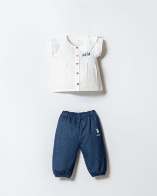U.S. Polo Assn. Kız Bebek Müslin 2’li Takım %100 Pamuk Bluz & İki İplik Pantolon Yazlık Şık Kombin - 1