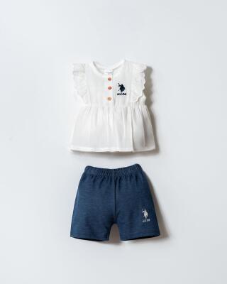 U.S. Polo Assn. Kız Bebek Müslin Şort Takım %100 Pamuk Fisto Detaylı Yazlık 2’li Kombin - 1