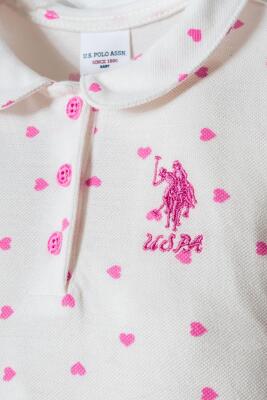 US Polo Assn. Kız Bebek Pike Tulum %100 Pamuk – Kalpli Desenli, Kısa Kollu Yazlık Bebek Tulum - 7