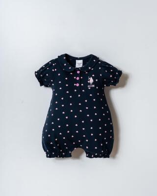 US Polo Assn. Kız Bebek Pike Tulum %100 Pamuk – Kalpli Desenli, Kısa Kollu Yazlık Bebek Tulum - 11