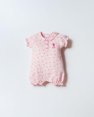 US Polo Assn. Kız Bebek Pike Tulum %100 Pamuk – Kalpli Desenli, Kısa Kollu Yazlık Bebek Tulum - 1