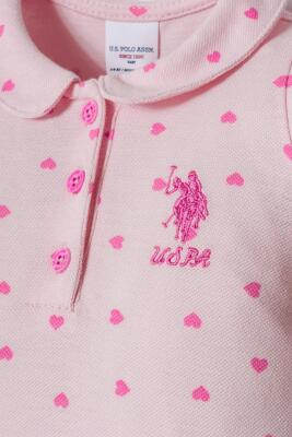 US Polo Assn. Kız Bebek Pike Tulum %100 Pamuk – Kalpli Desenli, Kısa Kollu Yazlık Bebek Tulum - 2