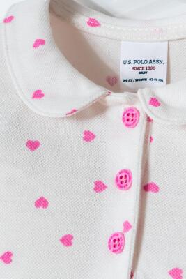 US Polo Assn. Kız Bebek Pike Tulum %100 Pamuk – Kalpli Desenli, Kısa Kollu Yazlık Bebek Tulum - 10