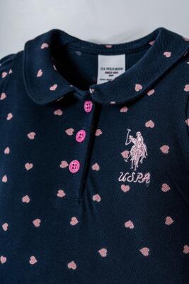 US Polo Assn. Kız Bebek Pike Tulum %100 Pamuk – Kalpli Desenli, Kısa Kollu Yazlık Bebek Tulum - 12