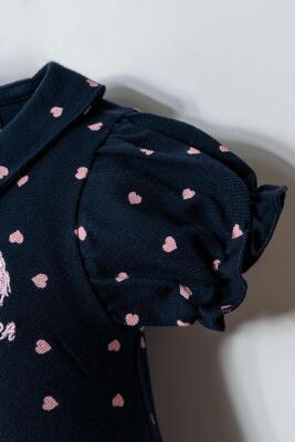 US Polo Assn. Kız Bebek Pike Tulum %100 Pamuk – Kalpli Desenli, Kısa Kollu Yazlık Bebek Tulum - 13