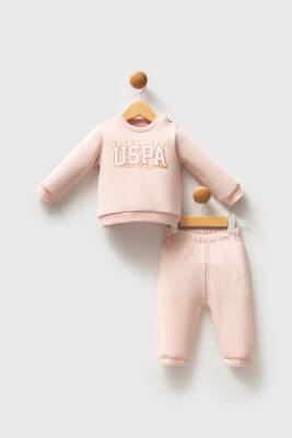 U.S. Polo Assn. - U.S. Polo Assn. Kız Bebek Pudra 3 İplik Alt Üst Takım 