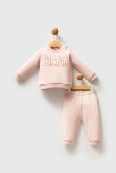 U.S. Polo Assn. Kız Bebek Pudra 3 İplik Alt Üst Takım - Thumbnail