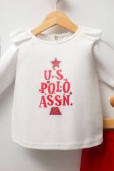 U.S. Polo Assn. Kızmızı Beyaz Kız Bebek Alt Üst Takım, %100 Pamuk - Thumbnail