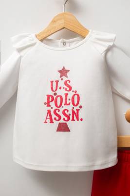 U.S. Polo Assn. - U.S. Polo Assn. Kızmızı Beyaz Kız Bebek Alt Üst Takım, %100 Pamuk (1)