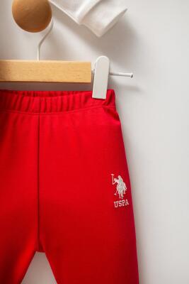 U.S. Polo Assn. Kızmızı Beyaz Kız Bebek Alt Üst Takım, %100 Pamuk - 3