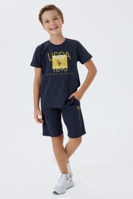 U.S. Polo Assn Yazı Basklı Erkek Çocuk Şortlu Takım, %100 Pamuk Yazlık Tişört & Bermuda Şort Takım - 2