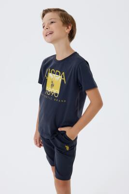 U.S. Polo Assn Yazı Basklı Erkek Çocuk Şortlu Takım, %100 Pamuk Yazlık Tişört & Bermuda Şort Takım - 5