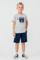 U.S. Polo Assn Yazı Basklı Erkek Çocuk Şortlu Takım, %100 Pamuk Yazlık Tişört & Bermuda Şort Takım Gri