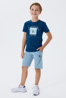U.S. Polo Assn Yazı Basklı Erkek Çocuk Şortlu Takım, %100 Pamuk Yazlık Tişört & Bermuda Şort Takım - 7