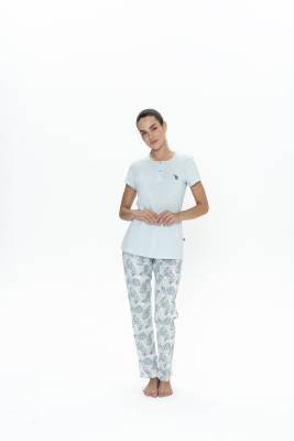 Us Polo Bisiklet Yaka, Düğmeli, Kısakol Pijama Takım, %50 Modal %50 pamuk - 5