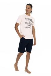 U.S. Polo Erkek %100 Pamuk Takım, Yazı Baskılı Kısakol T-shirt ve Cepli Şort Takım - 5