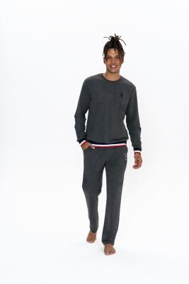 Us Polo Erkek 2 İplik Dokuma Ev Giyim Pijama Takım, Uzunkol, Bisiklet Yaka, Cepli - 1