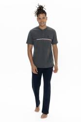 Us Polo Erkek Büyük Beden Pijama Takım, Bisiklet Yaka Düğmeli, Cep Detaylı - Thumbnail