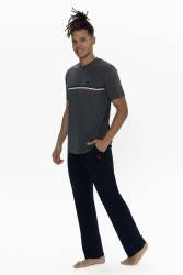 Us Polo Erkek Büyük Beden Pijama Takım, Bisiklet Yaka Düğmeli, Cep Detaylı - Thumbnail