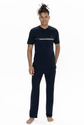 Us Polo Erkek Büyük Beden Pijama Takım, Bisiklet Yaka Düğmeli, Cep Detaylı - Thumbnail