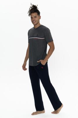 Us Polo Erkek Büyük Beden Pijama Takım, Bisiklet Yaka Düğmeli, Cep Detaylı - 3