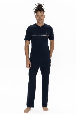 Us Polo Erkek Büyük Beden Pijama Takım, Bisiklet Yaka Düğmeli, Cep Detaylı - 7
