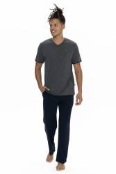 Us Polo Erkek Büyük Beden Pijama Takım, V Yaka Düğmeli, Cep Detaylı - Thumbnail