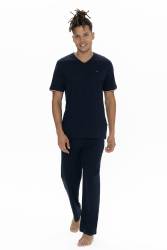 Us Polo Erkek Büyük Beden Pijama Takım, V Yaka Düğmeli, Cep Detaylı - Thumbnail