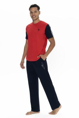 U.S. Polo Erkek Renk Bloklu Yazlık Pijama Takım, Kısakol Bisiklet Yakalı ve Cepli - 4