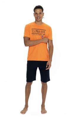 U.S. Polo  Erkek Yazılı T-shirt Şort Takım, Bisiklet Yaka, Kısakol, Cepli Şort - 4