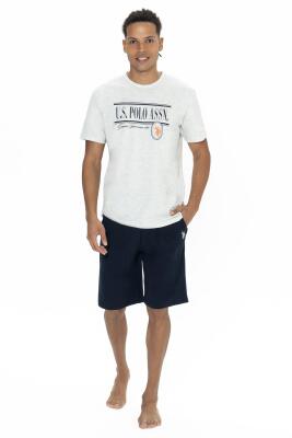 U.S. Polo  Erkek Yazılı T-shirt Şort Takım, Bisiklet Yaka, Kısakol, Cepli Şort - 8