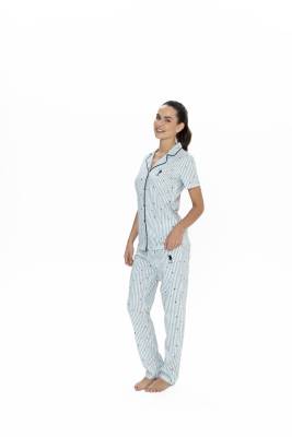 U.S. Polo Assn. - Us Polo Kadın %100 Pamuklu Pijama Takım, Gömlek Yaka, Kısakol, Çizgili (1)