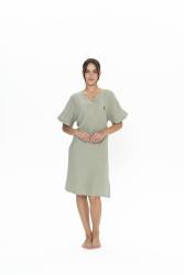 Us Polo Kadın Kısakol, V Yaka Ev Giyim Gecelik, %100 Pamuk, Müslin Kumaş - Thumbnail